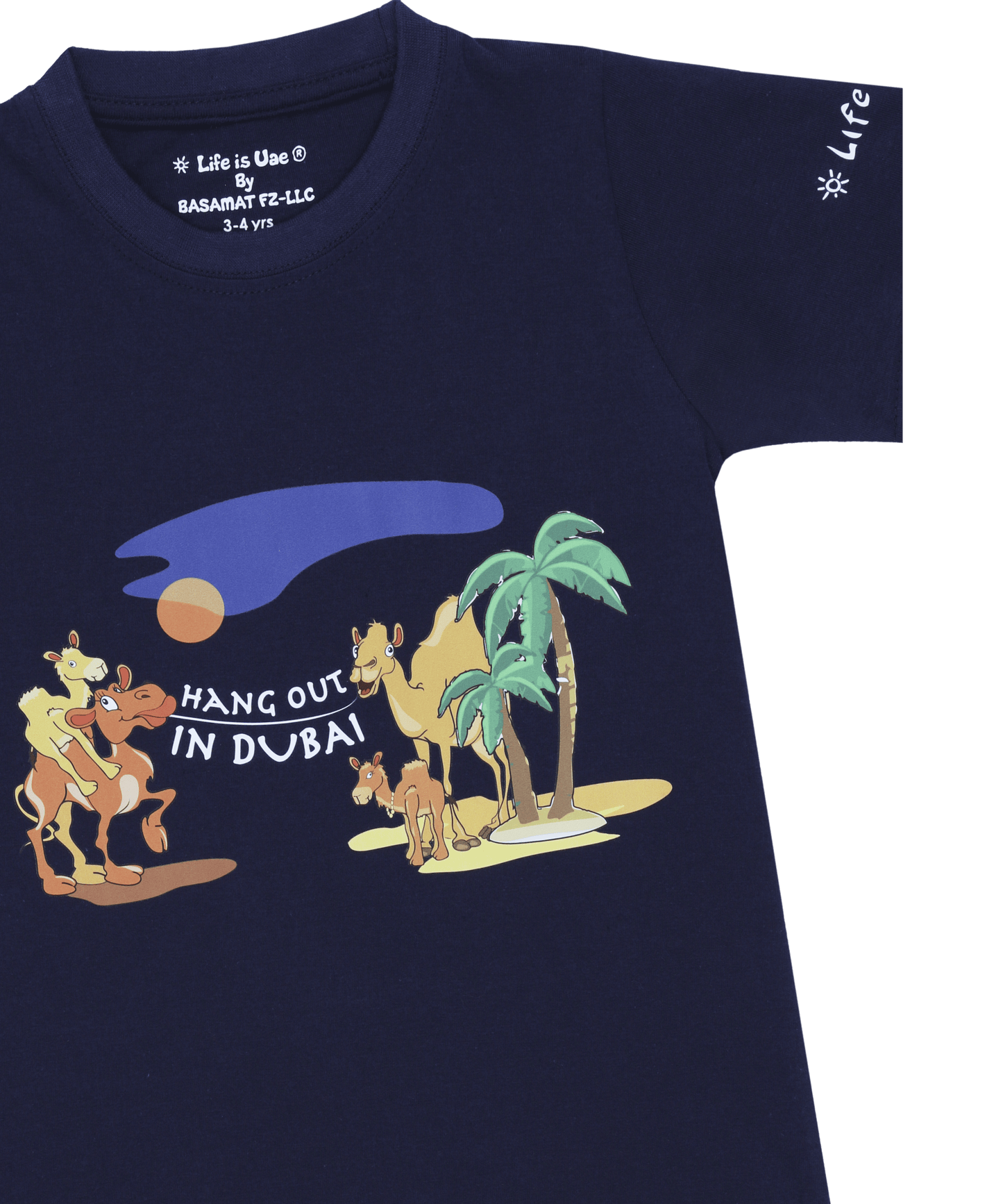 Kids' Camels & Palm Trees T-Shirt - Fun Dubai Souvenir Gift - Life Is UAE