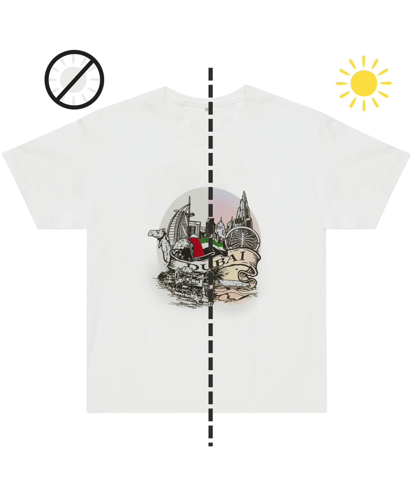 Adults' Dubai Landmarks T-Shirt - Color-Changing Under Sun - Unique Souvenir Gift - Life Is UAE