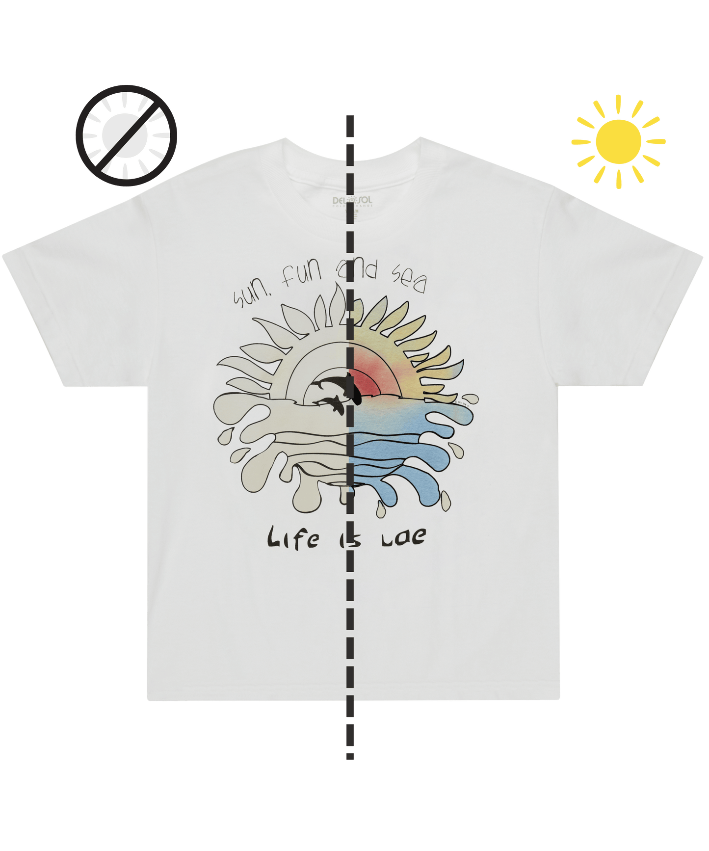 Kids' Sun, Sea & Dolphin T-Shirt - Color-Changing Under Sun - Fun Souvenir Gift - Life Is UAE