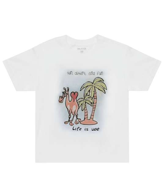 Kids' Camel & Palm Tree T-Shirt - Color-Changing Under Sun - Fun Souvenir Gift - Life Is UAE